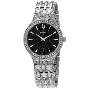 NWT Authentic Bulova Phantom Black Pave Dial Stainless Steel Women's Watch